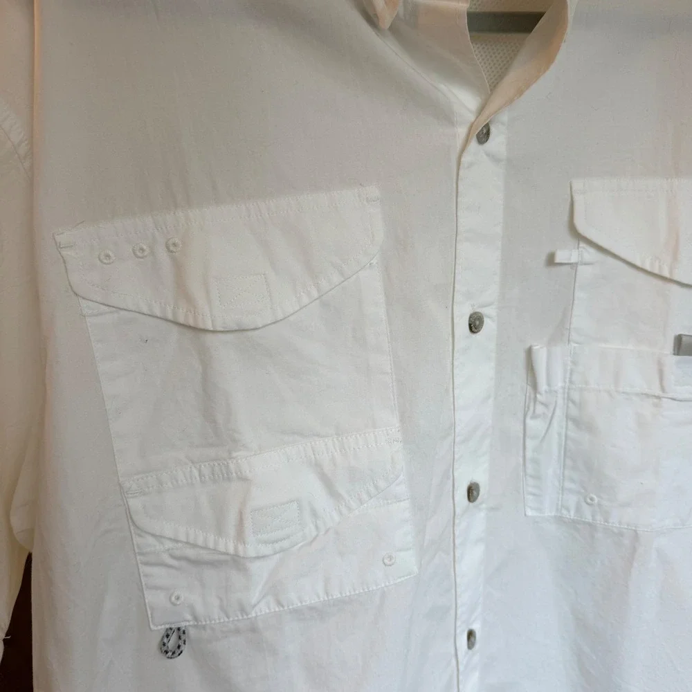 Columbia PFG Bonehead Fishing Shirt Mens Large White Short Sleeve Vented